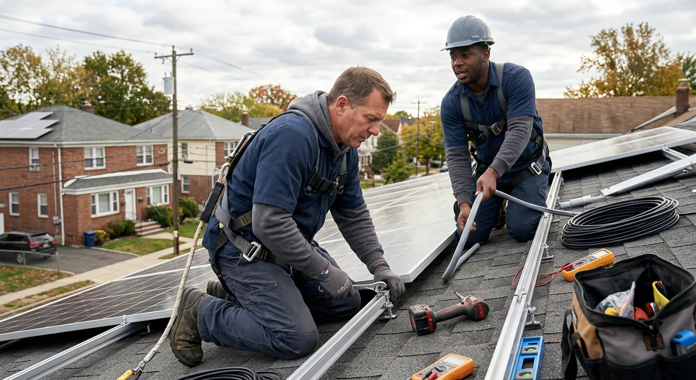 Technician wiring a solar battery storage unit in Newark